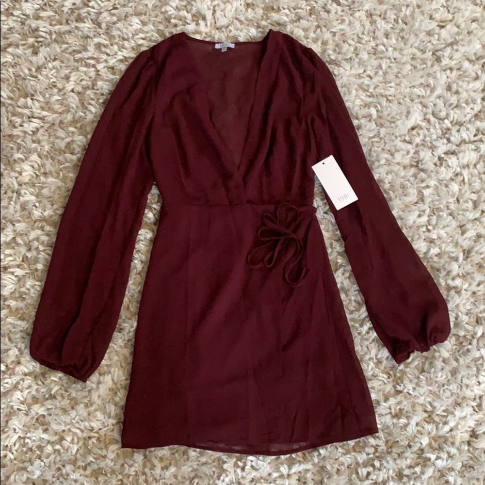 Tobi Wrap-Around Maroon Dress